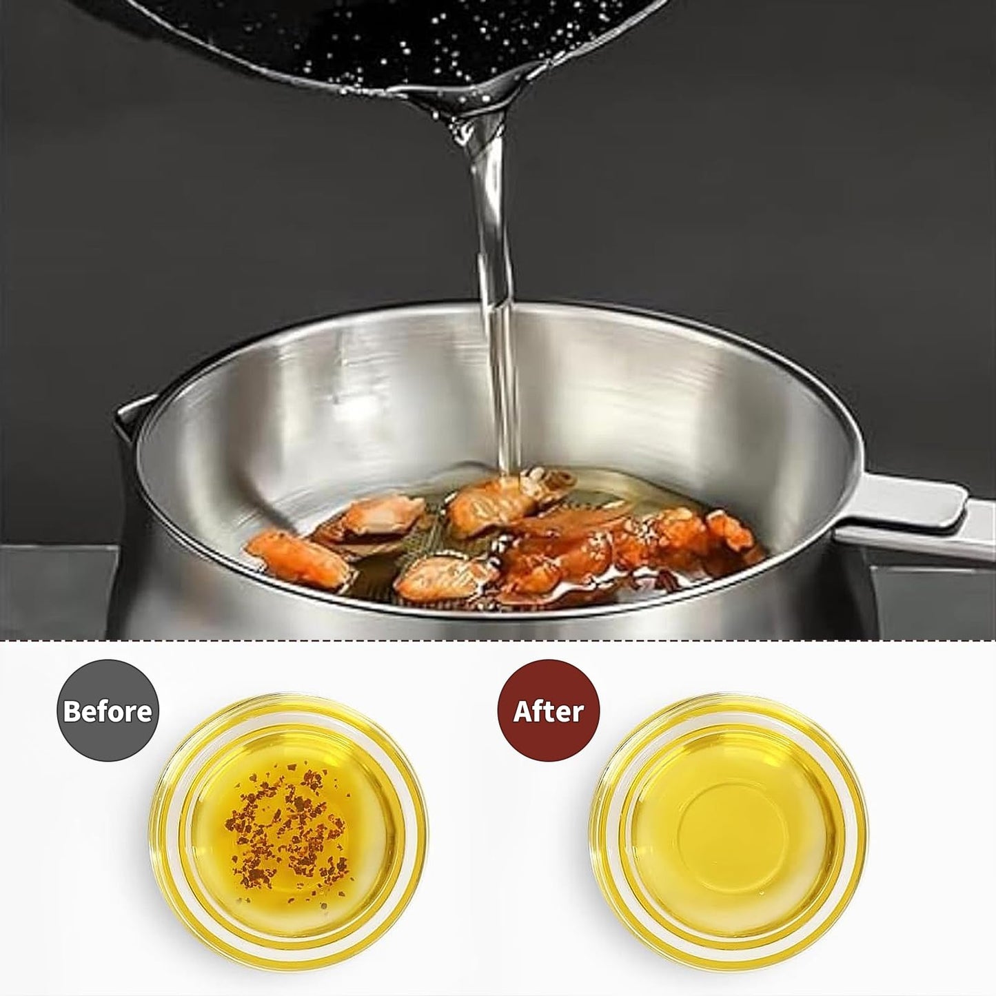 50oz 304 Stainless Steel Deep Fryer Pot with Basket & Strainer, Large Capacity Bacon Grease Container for Kitchen,Frying, Cooking, Camping,Oil Filter Container - Dishwasher Safe (50oz/1.5L/1.7Qt)