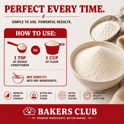 Bakers Club Artisan Dough Conditioner – Bread Improver & Baking Enhancer for Better Texture, Volume & Shelf Life – Sourdough, Pizza Crust, Bagels, Muffins, Cakes, Cookies & Pies Enhances Any Flour 10oz