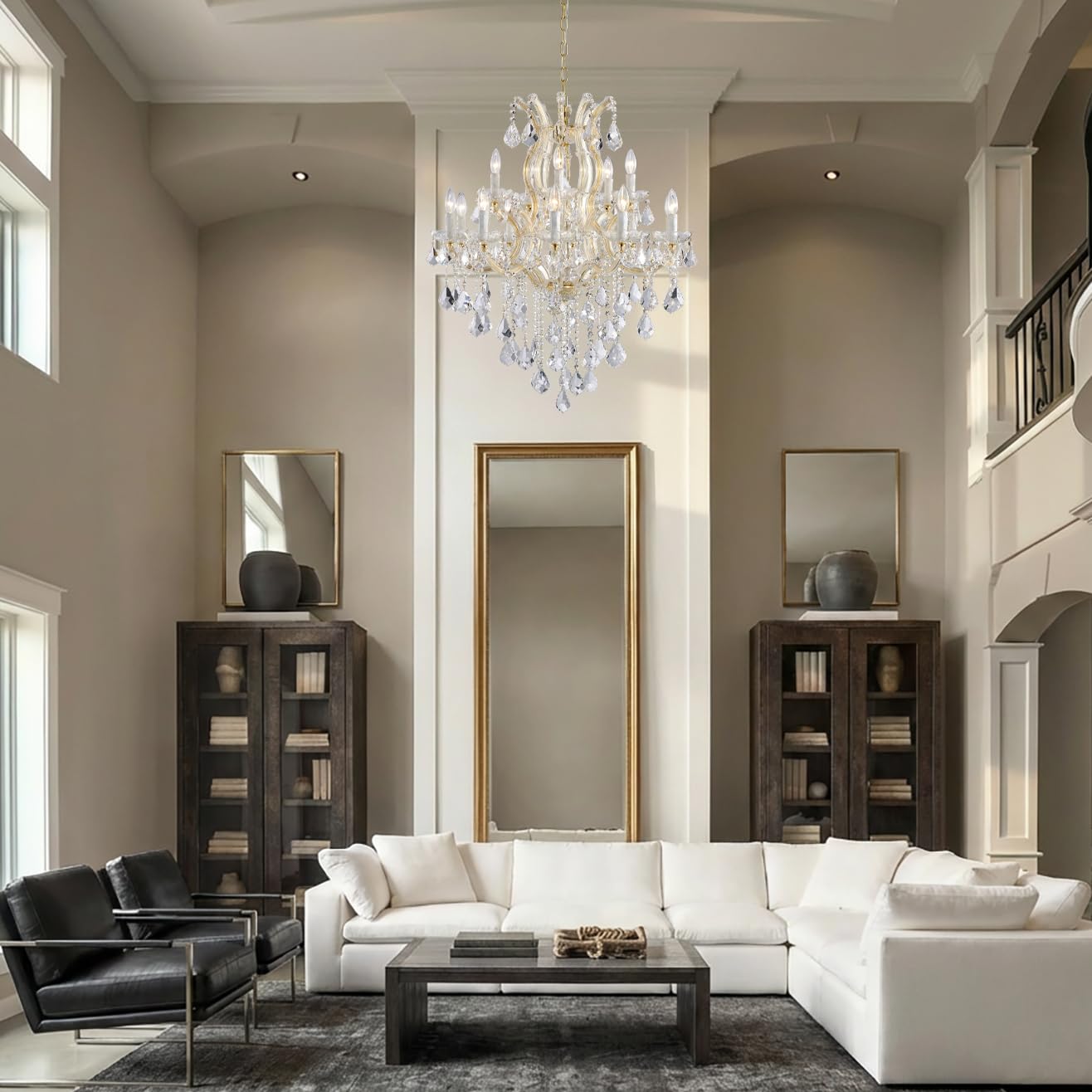 TMAFON Modern Gold Chandelier Light Fixture - Large Maria Theresa Crystal Chandeliers for Dining Room, Kitchen Island, Living Room, Bedroom, 15 Lights, 2 Layers