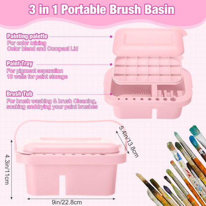 Fuyoooo 2 Pcs Painting Supplies Set with Silicone Painting Mat & Paint Brush Cleaner Bucket for Crafts Paint Brush Holder Organizer with Palette Party Art Supplies for Kids, Adults & Beginners