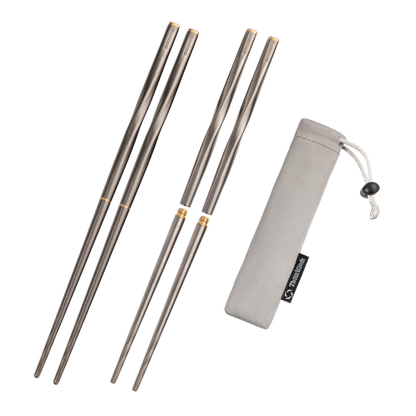 Thous Winds Titanium Chopsticks , Foldable Lightweight Reusable Camping Cutlery, Utensils for Camping Backpacking Hiking Home, with Storage Bag, 2 Pairs