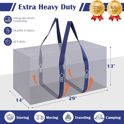 Moving Bags by [Brand Name] - Extra Large 93L Waterproof Storage Totes with Full-Open Zipper | 6 Pack, Blue