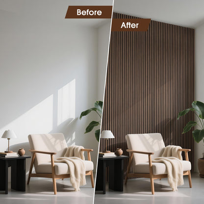 LARWORKS Wood Slat Wall Panels 2 Pack 106" x 23.6", Acoustic Wooden Panel for Wall, Soundproof 3D Fluted Panels for Interior Wall Decor, Living Room, Bedroom - Walnut (Cover Approx.35 sq.ft)