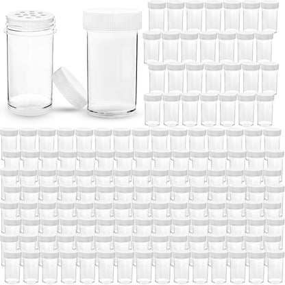 Conagel 150 Pack 1 oz Mini Plastic Spice Jars with Sifters Clear Empty Seasoning Bottles with White Caps for Travel Storing Spice Seasoning Powders