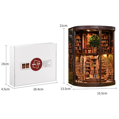 DIY Book Nook Kit with LED Light, Miniature Dollhouse, 3D Wooden Puzzle, Bookshelf Insert Decor Craft Gift (Wisdom Rings Book Repository)