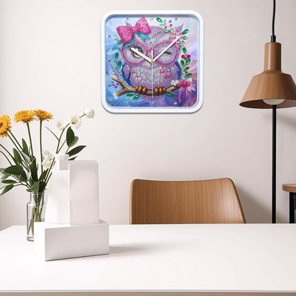 LEIYULY Diamond Art Kits for Adults, Hanging Cute Owl Diamond Painting Clock, Round Gem Crystal Art Painting for Beginners, Creative Home Decor Gift