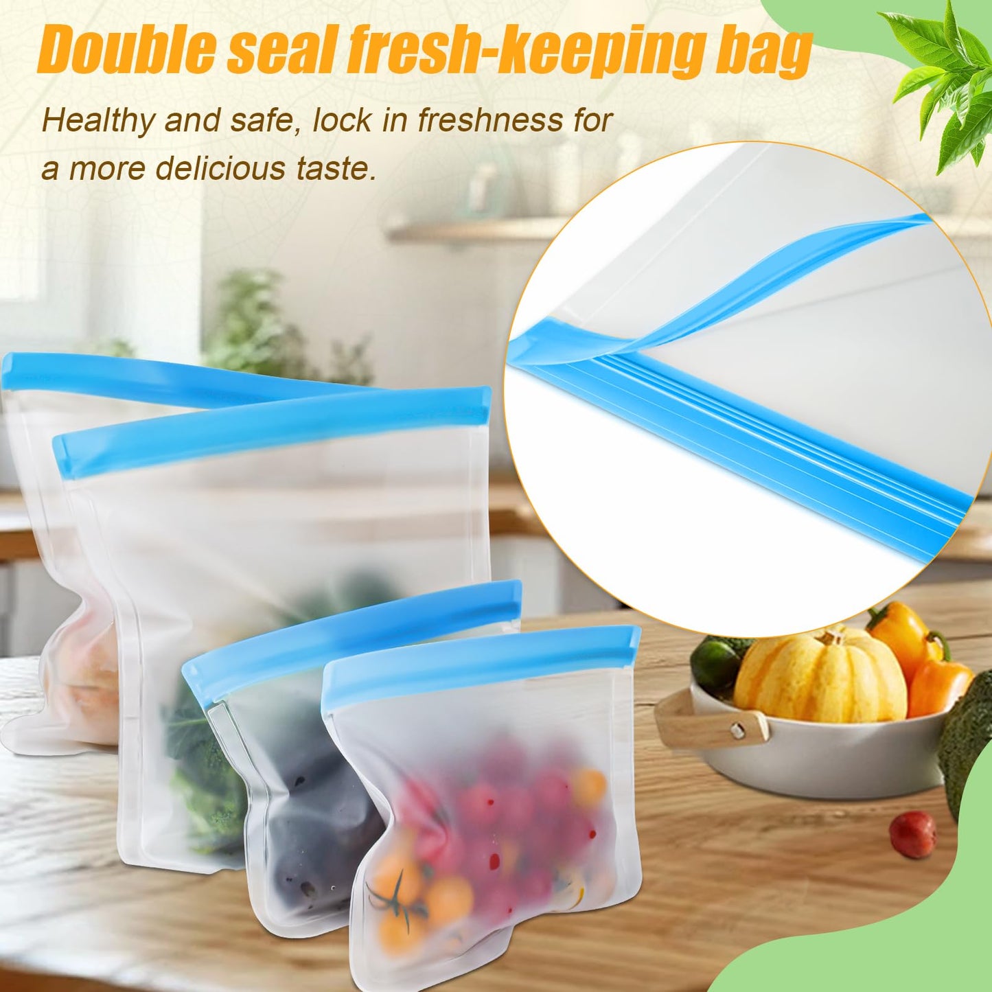 30 Pack Reusable Silicone Food Storage Bags, 4 Size Leak proof Dishwasher Safe Reusable Freezer Bag for Food Storage Containers Lunch Bags for Sandwich, Marinate Meat, Fruit