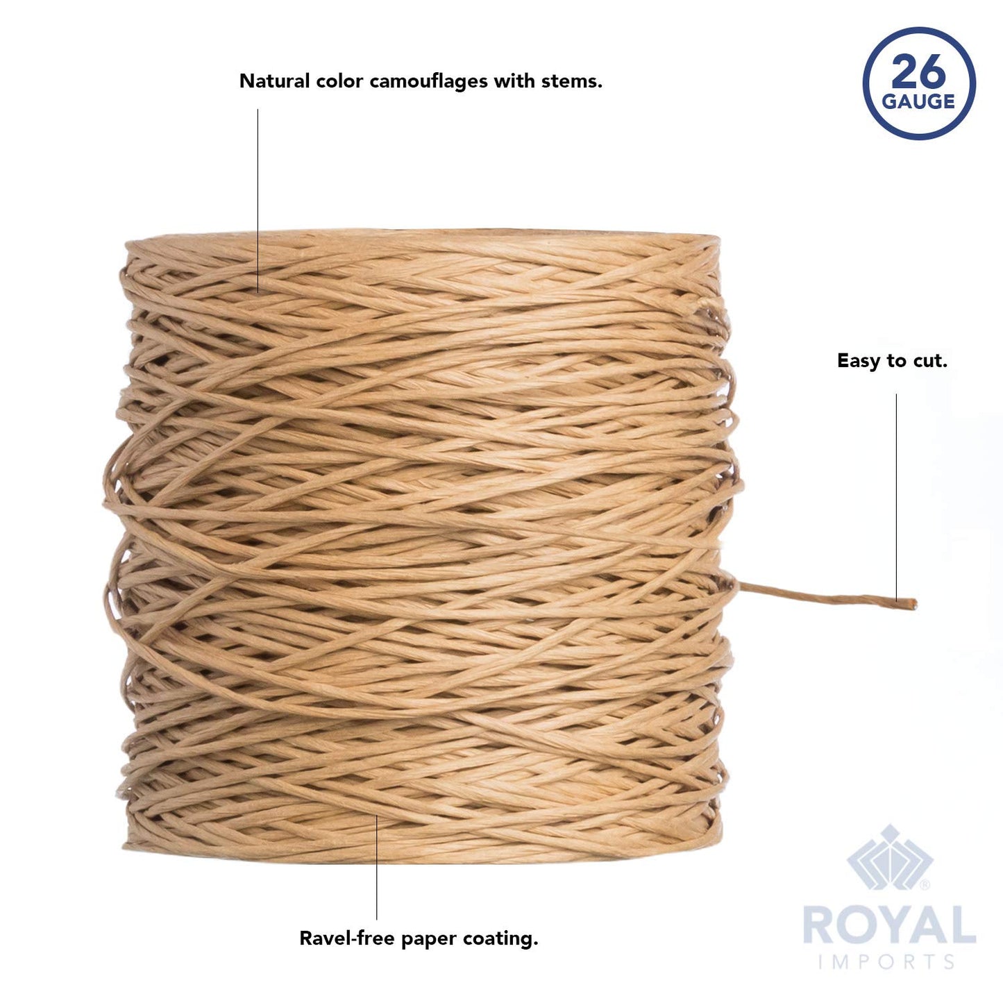 Royal Imports Bind Wire Twine, Paper Wire for Bouquets, Garland Vine, Wreath Making, Jewelry Beading Supplies, Floral Wrapping, Twist Tie String, Art Craft Projects - 26 Gauge (673 Ft) - Brown