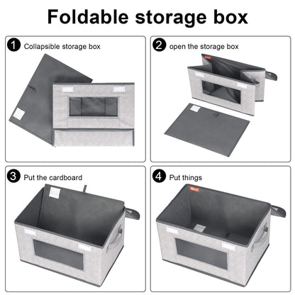 Univivi [4-Pack Fabric Storage Boxes Collapsible Storage Bins with Lids and Handles Cube Organizer Basket for Home, Closet, Bedroom (Gray, 14.4''x10''x8.3'')