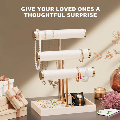 Abiglifty 3 Tier Necklace Holder Display, Jewelry Organizer, Jewelry Stand, Bracelet Display, Necklace Organizer, Bracelet holder, Jewelry Display for Necklace, Watches, Rings, Beige