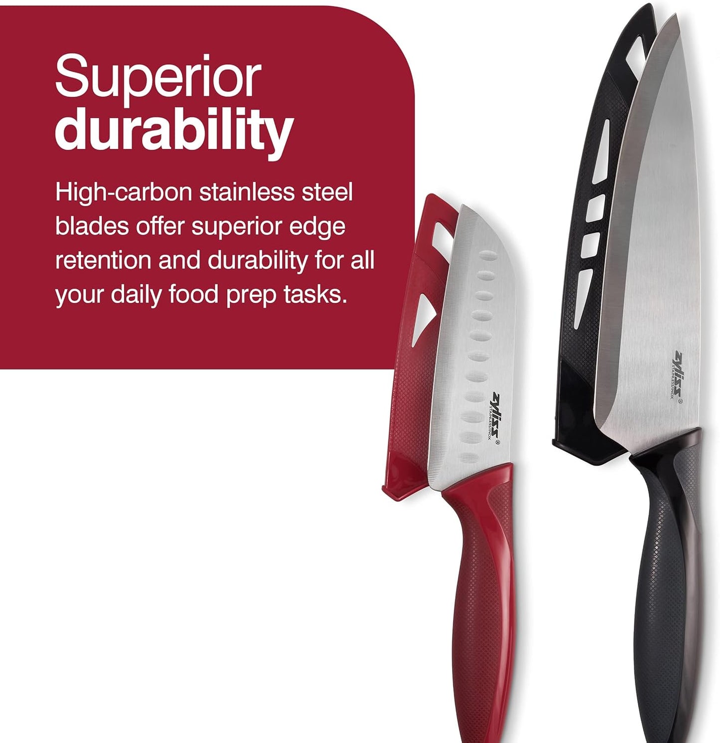 Zyliss Utility Kitchen Knives with Sheath Covers - Dishwasher Safe Stainless Steel Knives for Cutting Meat, Vegetables,