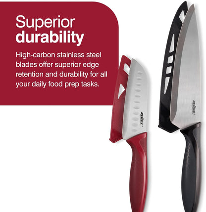 Zyliss Utility Kitchen Knives with Sheath Covers - Dishwasher Safe Stainless Steel Knives for Cutting Meat, Vegetables,