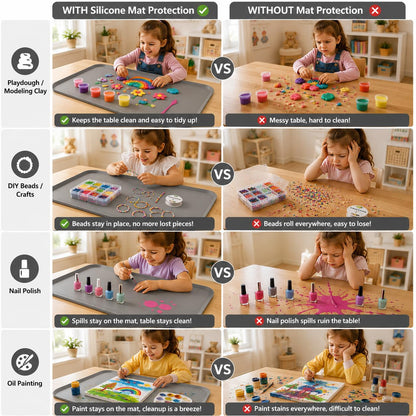 Silicone Art Mat for Crafts, 24" x 16" Silicone Craft Mat with Raised Sides to Stay Tidy, Play Sand, Painting, Slime, Legos, Resin & Jewelry-Making, DIY Crafts Mat (Grey)