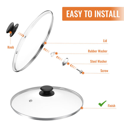 CnSneg 8 Inch Pan Lid For Pots Pans and Skillets, Cast Iron Skillet Lid, Tempered Glass Pan Lids Replacement, Pot Covers for Cooking, Wok, Crock Pot Lid with Stainless Steel Rim, Frying Pot Lids Only