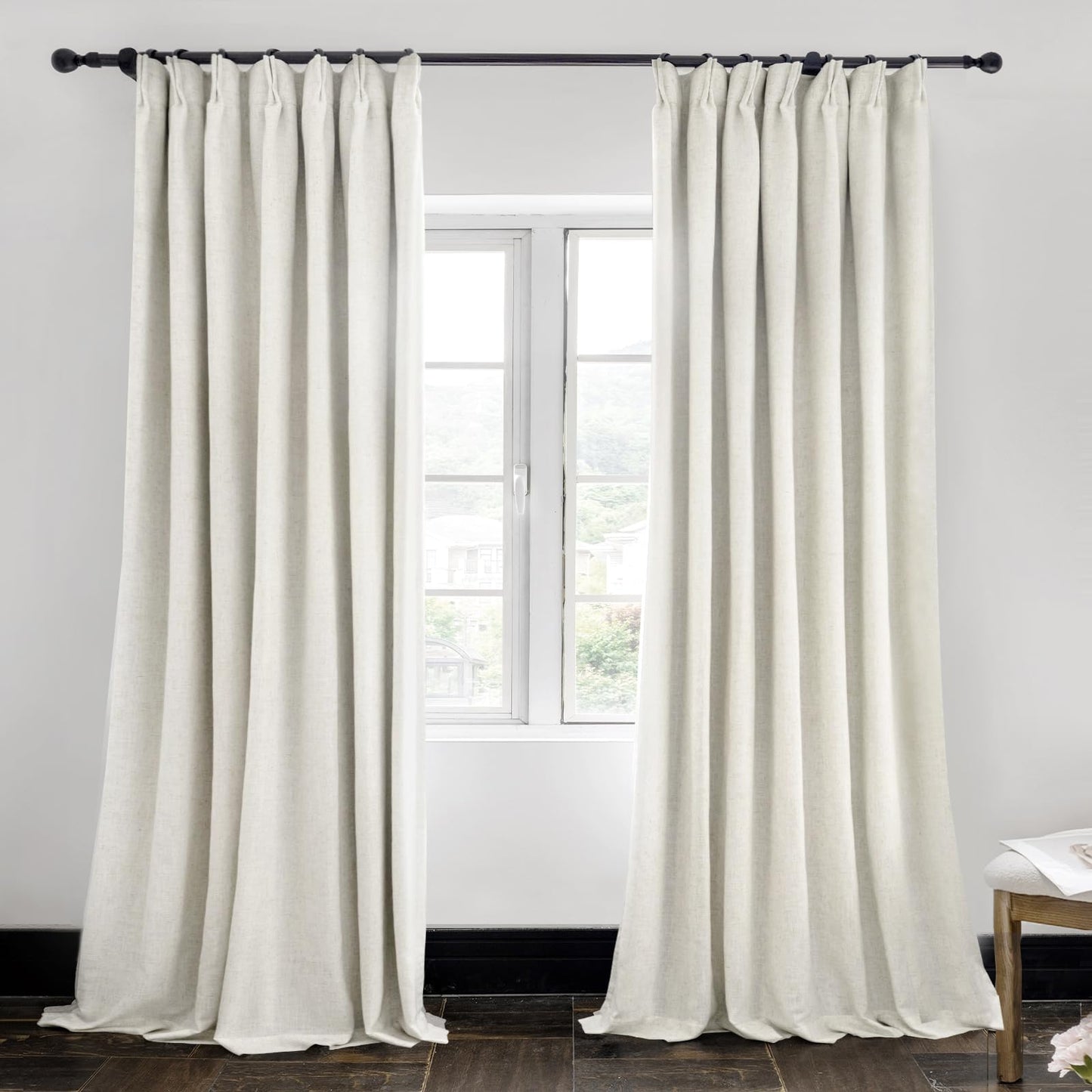 IVAPUPU Natural Linen Blend Pinch Pleated Curtains with 63'', 84'', 95'', 108'' Length