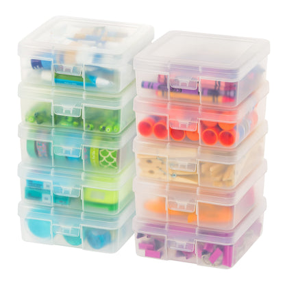 IRIS USA Clear Storage Cases, 10-Pack, |Made in USA|, Plastic Bead Organizing Containers with Snap Lid for Arts, Crafts, Ephemera, Stickers, & Dance Cheer, Clear - Small