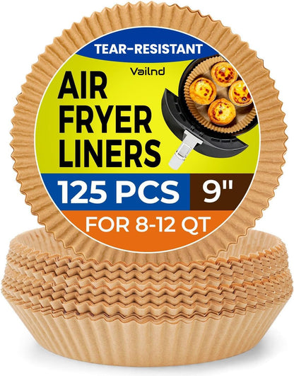 Vailnd 9-Inch Round Air Fryer Liners - 125PCS Non-Stick Parchment Paper, Oil Resistant & Food Grade