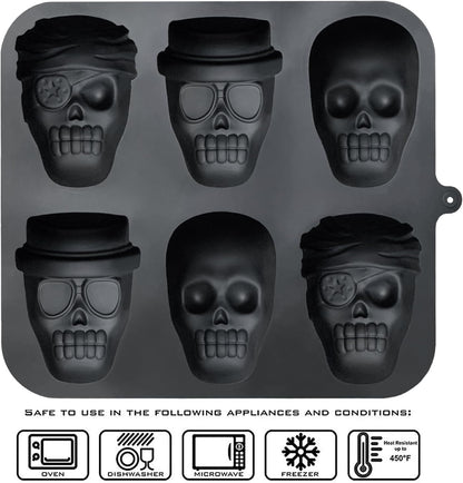 JETKONG Skull Cake Pan, Silicone Skull Cakelet Mold, Skull Pirate Cake Tin Baking Pan (Black)