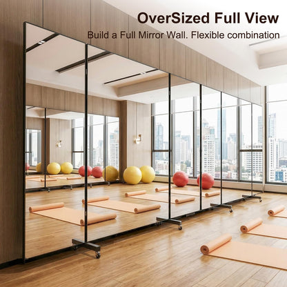 HDmuxel Full Length Mirror with 360° Wheels, 63" x 71" Foldable Floor Mirror with Nano-Tech Shatterproof Film - Ultra-Large Mobile Mirror for Home Gym, Dance Studio & Commercial Spaces (Black)