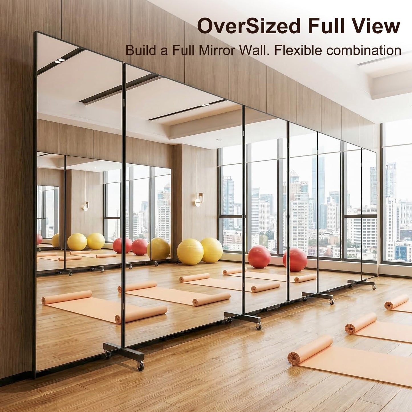 HDmuxel Full Length Mirror with 360° Wheels, 63" x 71" Foldable Floor Mirror with Nano-Tech Shatterproof Film - Ultra-Large Mobile Mirror for Home Gym, Dance Studio & Commercial Spaces (Sliver)