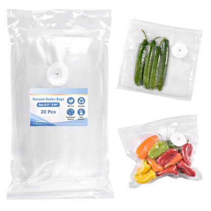 Reusable Vacuum Sealer Bags for Food, 20 BPA-Free Medium (8 x 8in) Food Storage Bags, Freezer, Odor-Resistant, Leak-Proof, Compatible with Vacuum Sealers