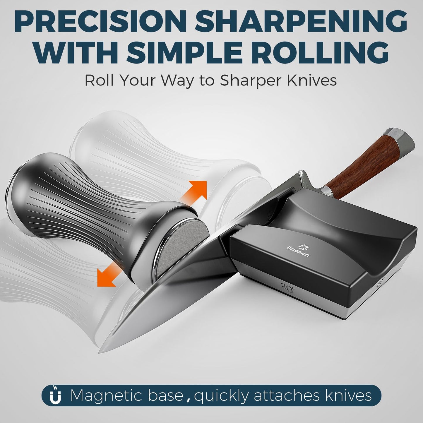 LINSSEN Rolling Knife Sharpener Kit, Aluminum Alloy Knife Sharpening System with Magnetic Base, Premium 4 Sharpening Angles Knife Sharpener Set with Industry Diamonds for All Chef and Kitchen Knives
