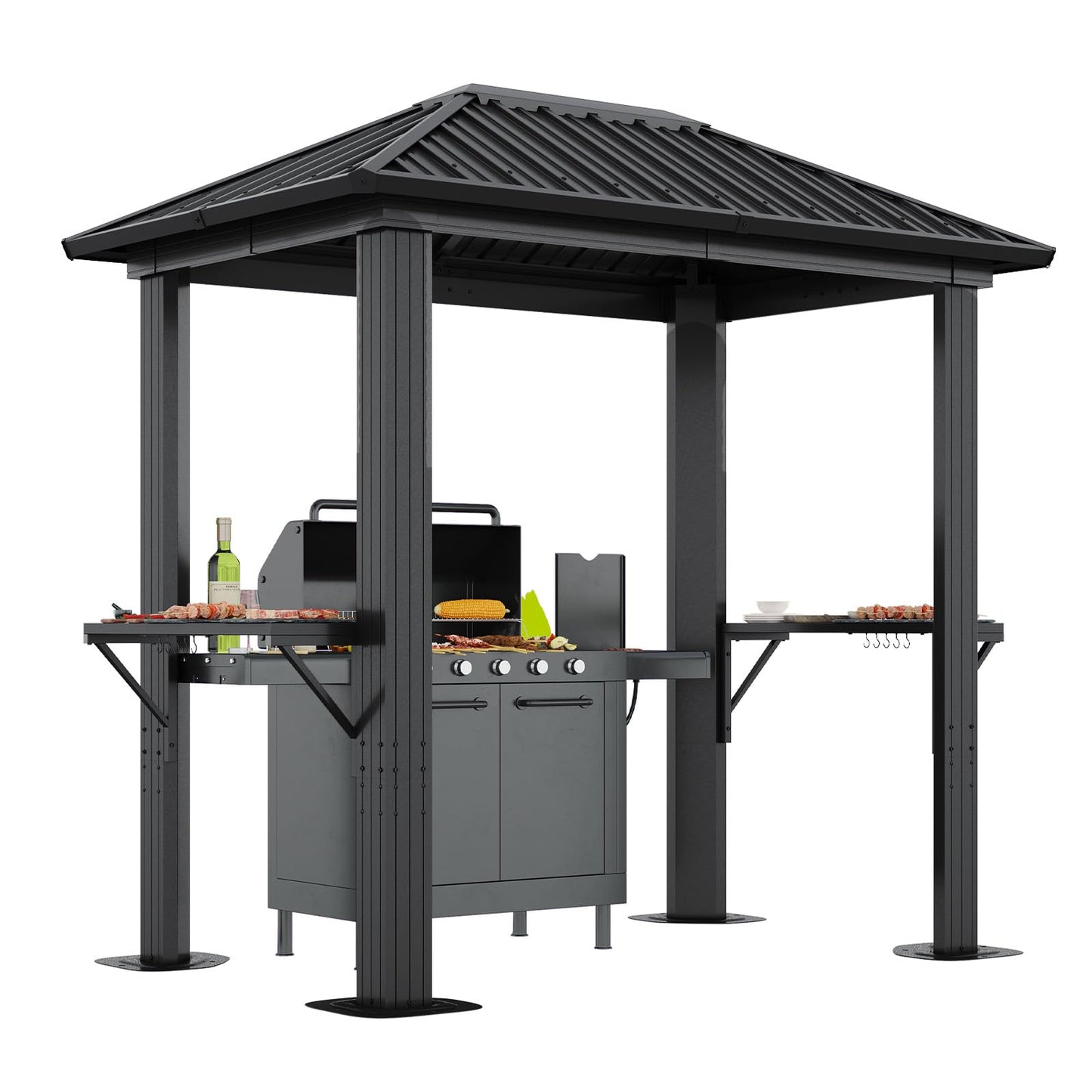 Aoxun Hardtop Gazebo 5 x 8 FT, Outdoor Metal Hard Top Gazebo,Grill Gazebo Permanent BBQ Pavilion with Galvanized Steel Roof, Aluminum Pavilion with Shelves for Lawn, Garden, Patio, Backyard
