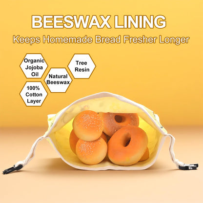 Cnkaite 2 Pack Reusable Beeswax Bread Bags for Homemade Sourdough Bread, 17"×13" XL Cotton Beeswax Bags Keep Bread Fresh Sourdough bag, Freezer Safe Storage Container Keep Loaf Fresh
