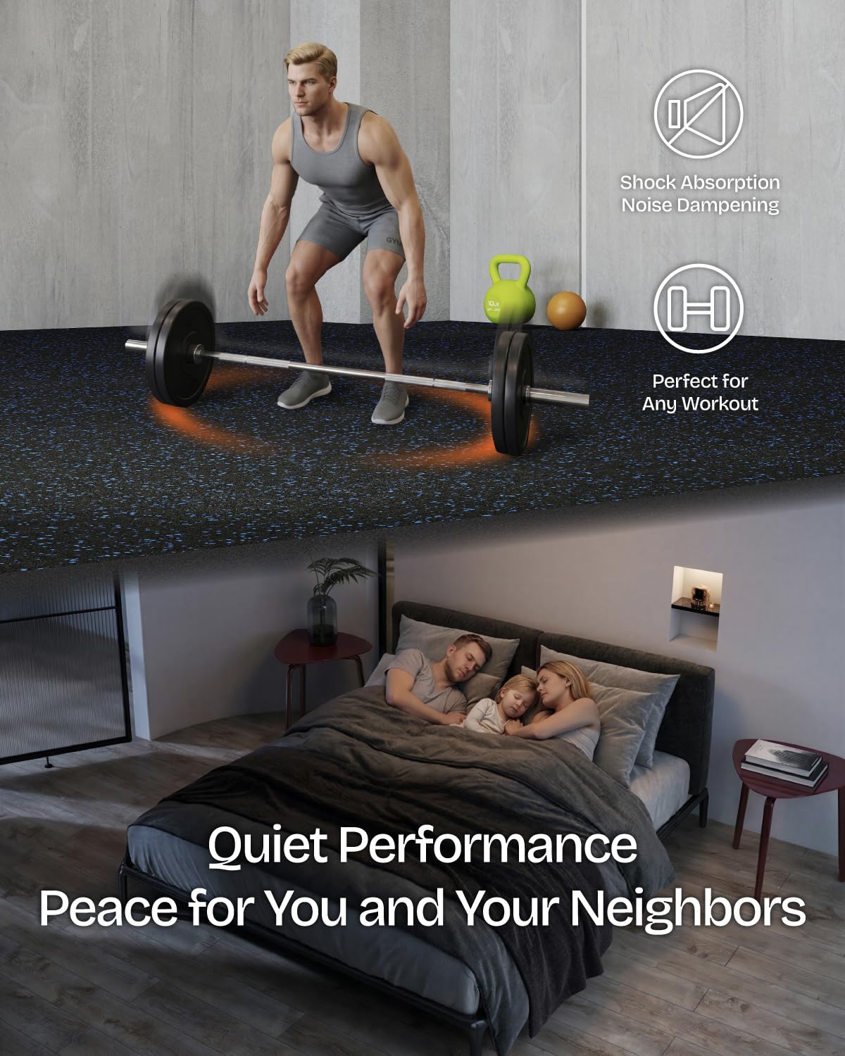 Vivaluz 0.56 Inch Thick 96 Sq Ft Gym Flooring for Home Gym, 24 Tiles Robust Rubber Top with Eva Foam Exercise Equipment Mats, Protective Flooring Puzzle Mat for Fitness Room