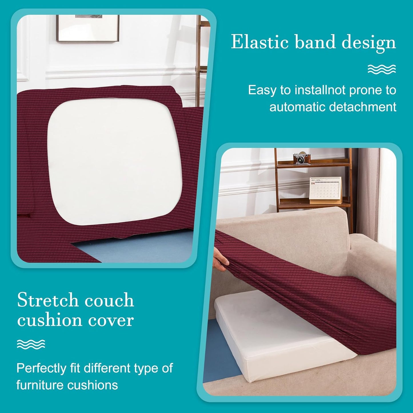 Skiennix 14-Piece Stretch Patio Cushion Covers - Washable Outdoor Sofa Slipcovers in Wine Red