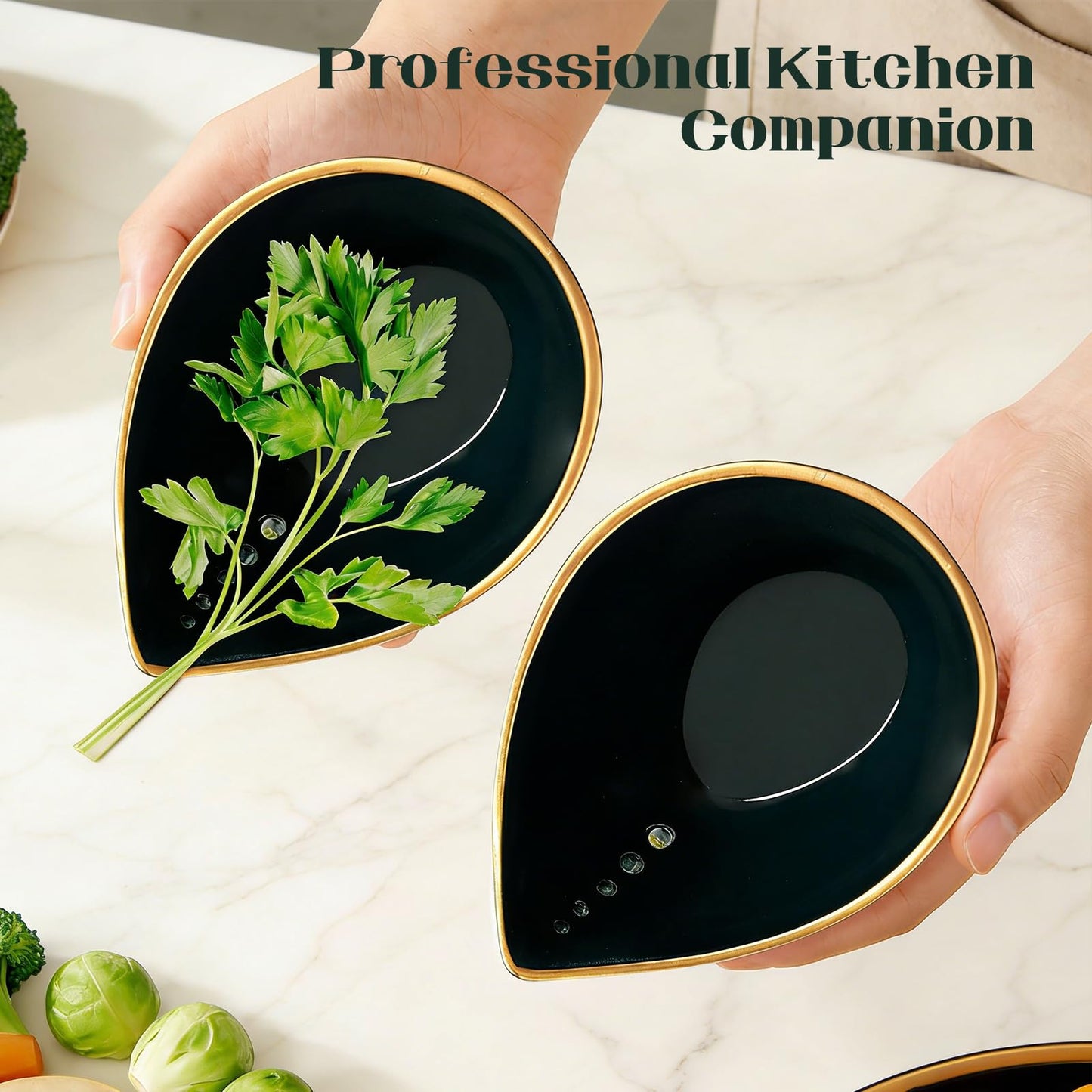 TASOMUTY Herb Stripper Bowl,2026 New Herb Stripper Bowl Ceramic,Kitchen Tools for Stripping Herbs,Comes with a Small Brush. (Navy Blue)