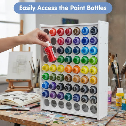 2 Pcs 63 Holes Paint Organizer, Wall-Mounted and Stackable Vertical Craft Paint Storage Holder for 2oz Craft Paints, White