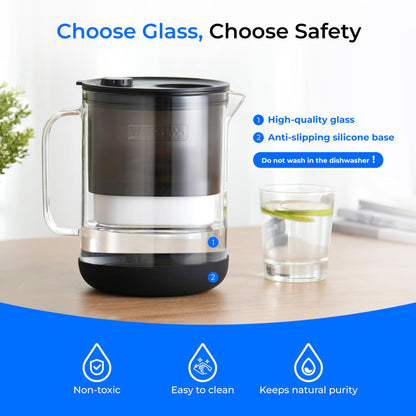 Waterdrop PT-72BL Glass Water Filter Pitcher, 7-Cup, Eco-Friendly, NSF/ANSI 53, 42 & 372 Certified Filter, Reduces PFOA/PFOS, Chlorine, Cadmium, Copper & Mercury, BPA-Free, Easy to Clean, Black