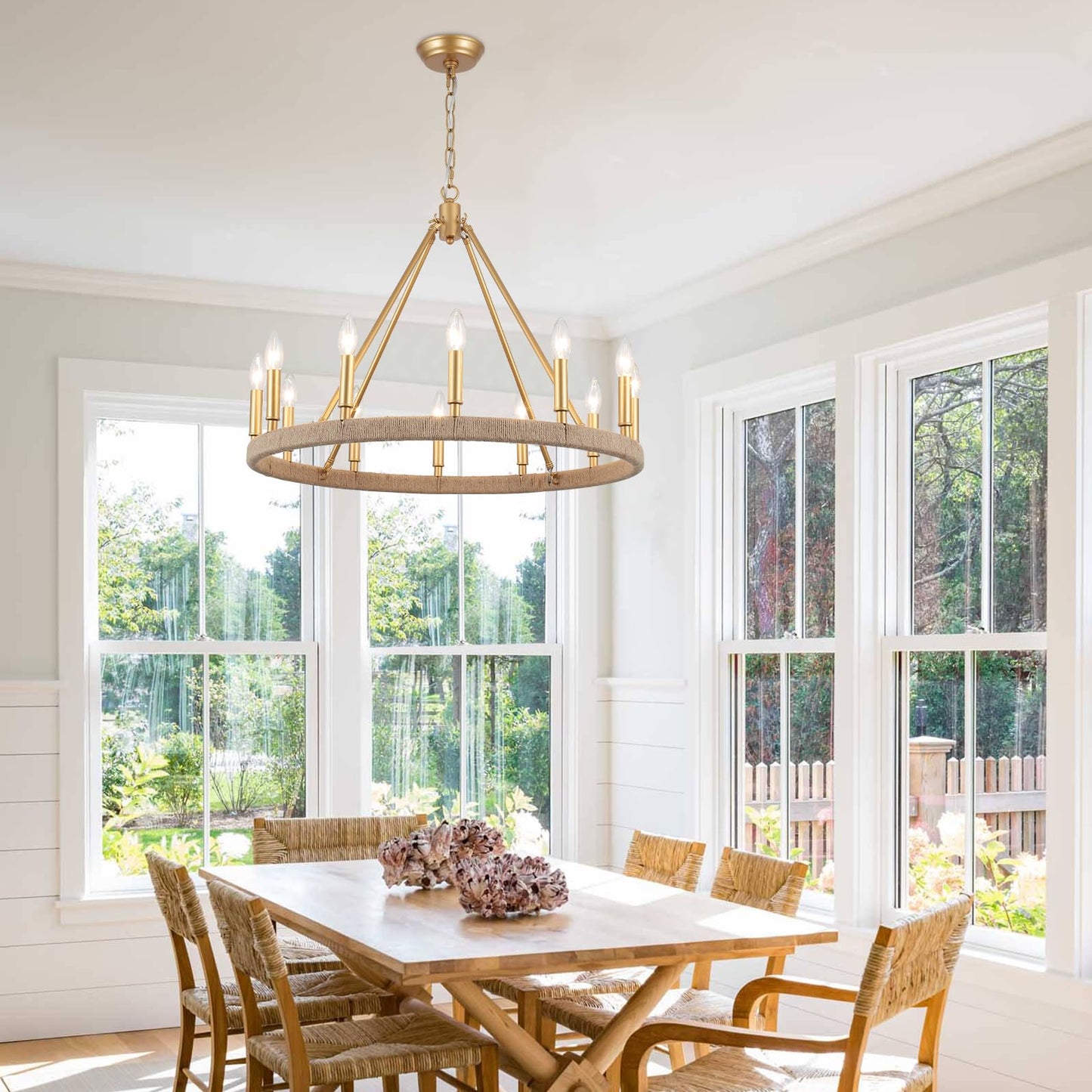 ZJVAIVE 12-Lights Gold Wagon Wheel Chandelier 26.77" Large Gold Farmhouse Chandelier Vintage Circle Light Fixture for Dining Room Kitchen Island Height Ceiling Living Room