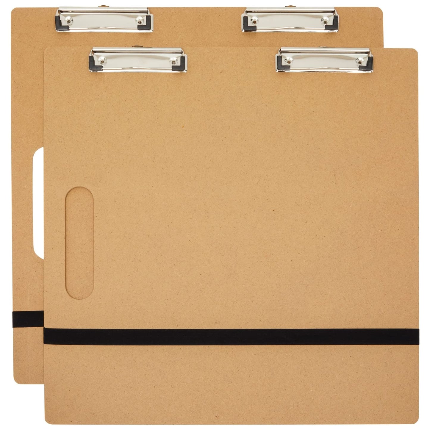 Bright Creations Artist Clipboard Pack - 18 x 18 in Brown MDF, 2 Pack - Portable Drawing & Field Sketch Board with Handle - Rubber Band & Iron Clips