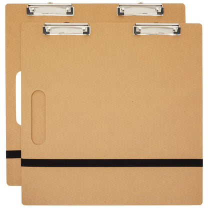 Bright Creations Artist Clipboard Pack - 18 x 18 in Brown MDF, 2 Pack - Portable Drawing & Field Sketch Board with Handle - Rubber Band & Iron Clips