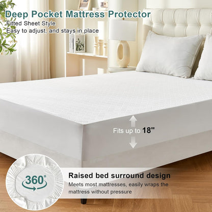 Waterproof Mattress Protector Full, Breathable 3D Air Fabric Cover, Noiseless Pad Fits Up to 18'' Deep Pocket Mattress