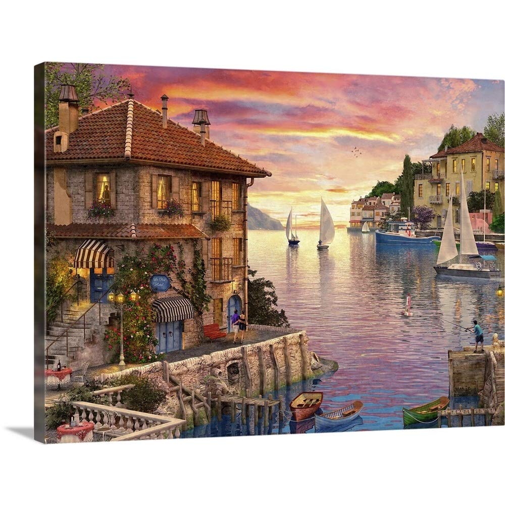 CANVAS ON DEMAND The Mediterranean Harbour Canvas Wall Art Print by Dominic Davison, Home Decor, Design, Ocean Europe, Artwork,48" x36in