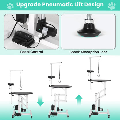 ActiveTrail Electric Hydraulic Lift Dog Grooming Table – 24 Inch Rotating Desktop, Overhead Arm, Foot Remote, Tool Organizer, 250LBS Capacity – Ideal for Small Pets