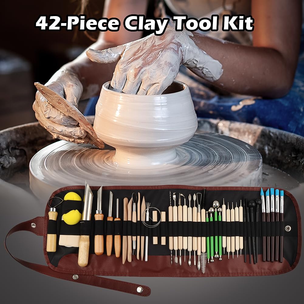42 PCS Pottery Tools, Clay Sculpting Tools Kit, Clay Tools for DIY Handcraft Modeling Carving Trimming, Molding, Shaping(with Storage Bag)