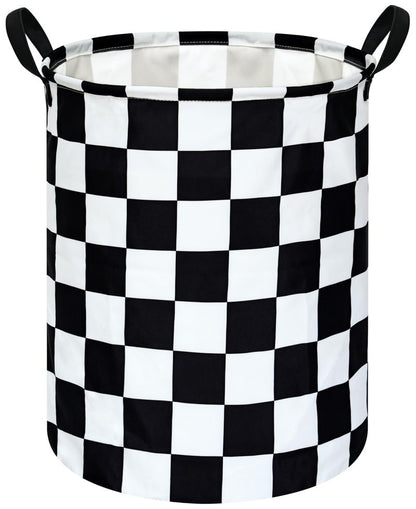 19.7 Inch Round Laundry Hamper Black Check Laundry Basket Fabric Storage Hamper Organization Basket, Storage Bin, Toy Box,Gift Basket with Handles for Room