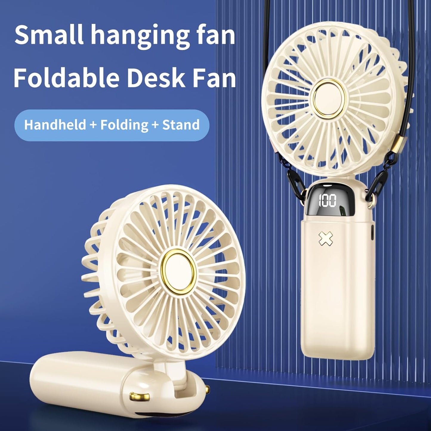 Portable Mini Handheld Fan - 4000mAh Rechargeable Battery Operated Desk Fan with Base, 5 Speeds for Travel