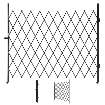 7FT Metal Expandable Mobile Barricade,Industrial Folding Security Gate Driveway Gate, Retractable Retractable Gate Outdoor,Folding Safety Barricade with Casters