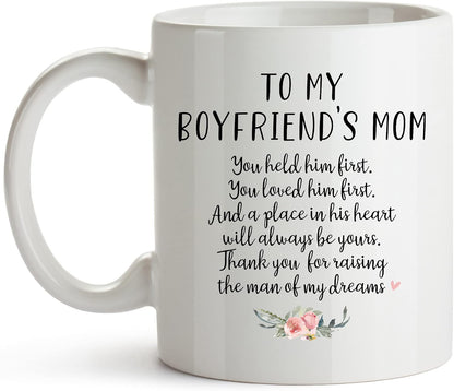 YouNique Designs To My Boyfriends Mom Mug, 11 Ounces, Boyfriend Mom Coffee Mug from Girlfriend (White)