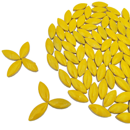 1.1lb Ceramic Mosaic Tiles for Crafts, Leaf Mosaic Pieces Porcelain Mosaic Tiles for Mosaic DIY, Stained Ceramics Supplies (Yellow)