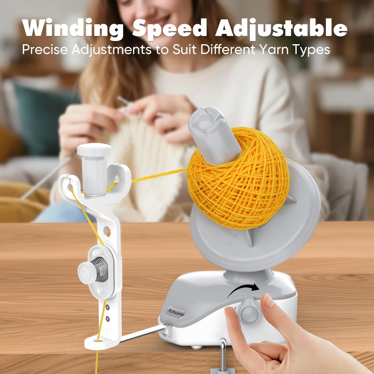 Electric Yarn Ball Winder - Automatic Wool Yarn Spinner with Stepless Speed & Strong Tension, Compact Wool Winder for Knitting Crocheting, Yarn Cake Maker (White)
