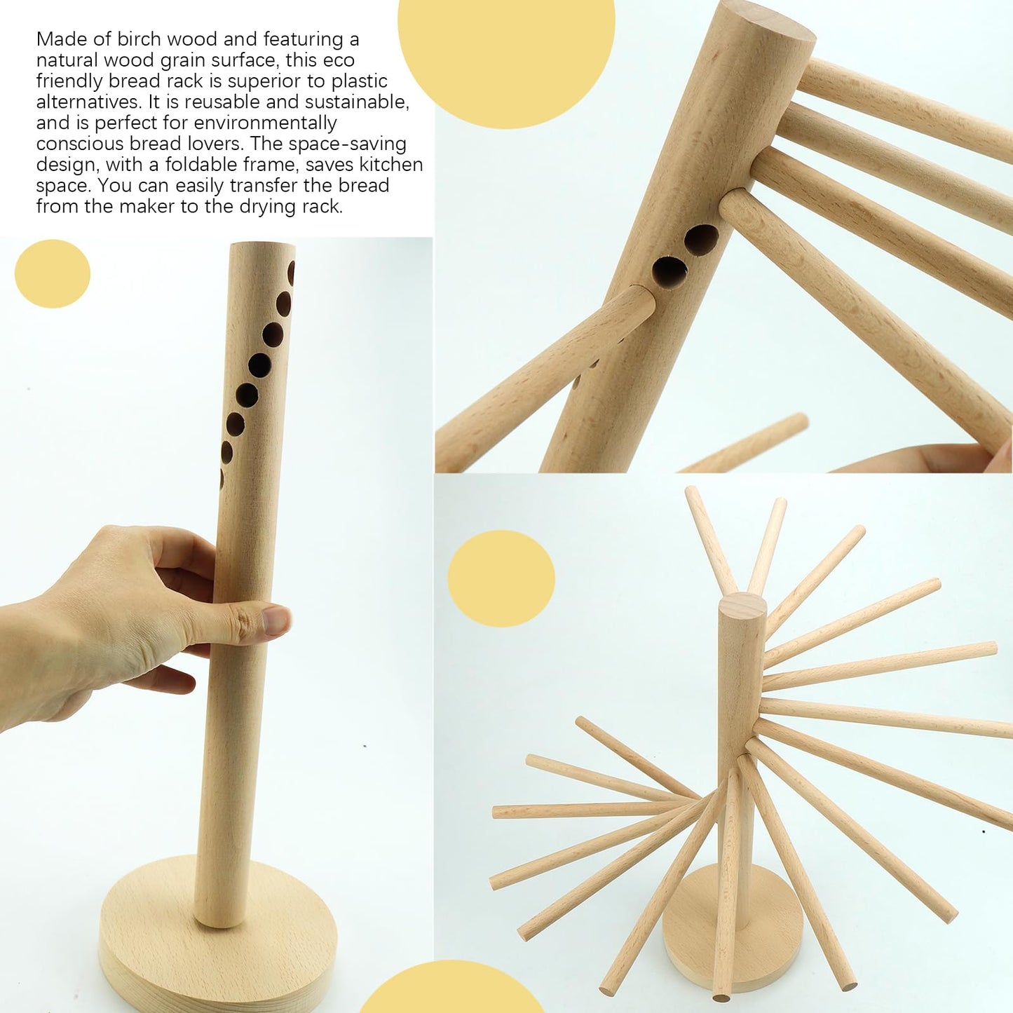 Pasta Drying Rack 16 Arms–12.9" Wooden Noodle Drying Stand with 6" Hanging Bars for Fresh Spaghetti Fettuccine Homemade Pasta