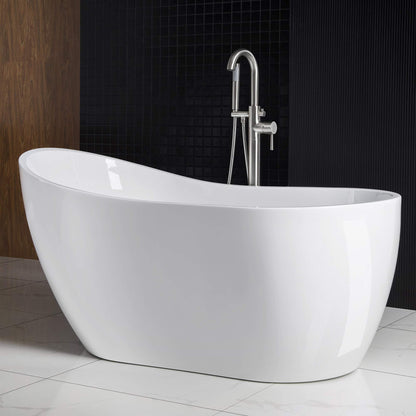 Woodbridge 59" Acrylic Freestanding Bathtub Contemporary Soaking Tub with Brushed Nickel Overflow and Drain BTA1530