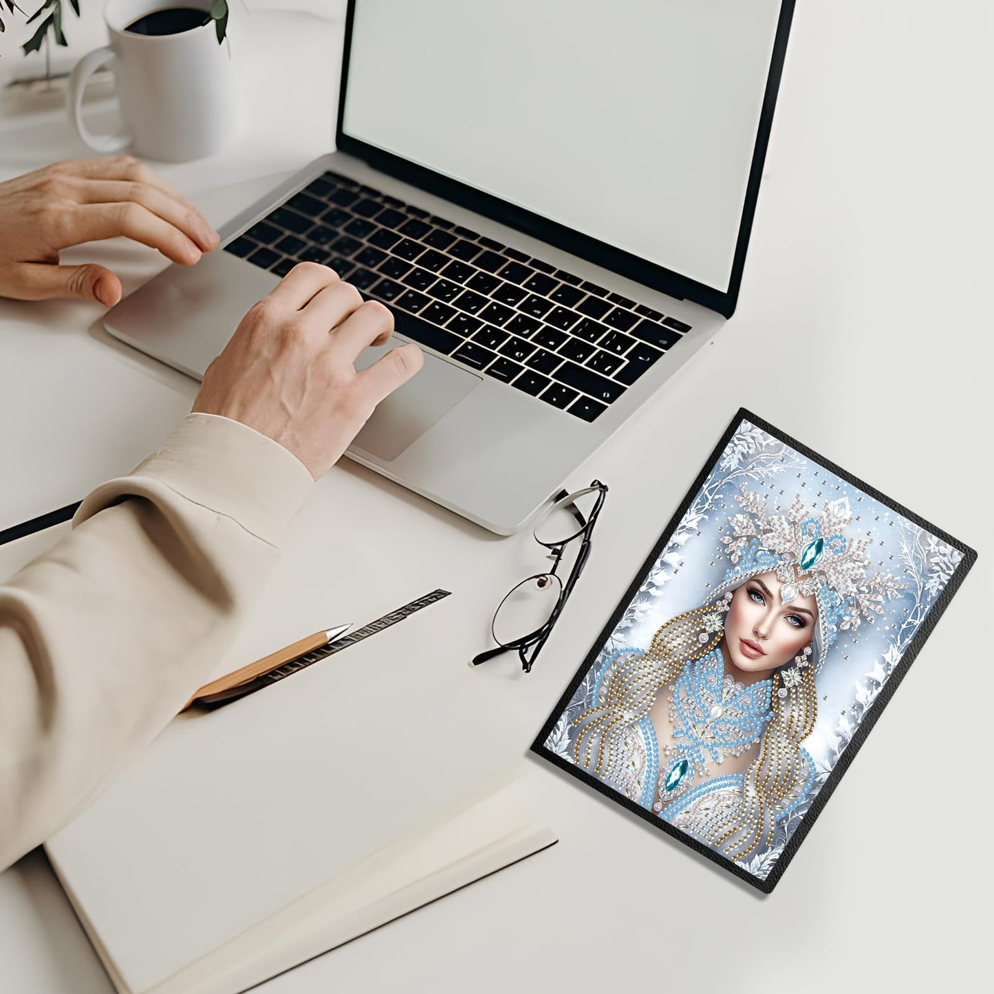JZHYOAN Woman Diamond Art Note Book Gem Art Dairy Travel Drawing Message Art Notebook for Adult DIY Diamond Painting Blank Notebook Kits Cross Stitch Mosaic Notepad Embroidery for Office Desk Decor