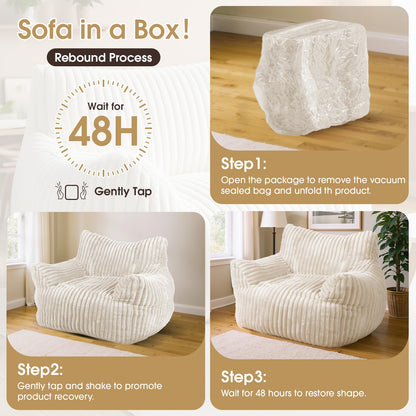 LuxMoment Giant Bean Bag Chair with Ottoman, Oversized Plush Comfy Bean Bag Sofa for Adults and Kids, Memory Foam Mini Couch Single Lounges for Living Room, Bedroom & Game Room(Beige)